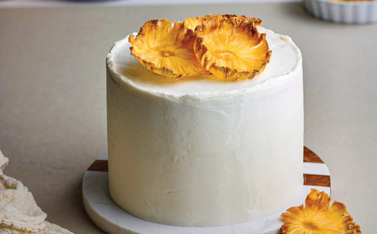 Coconut & Pineapple Layer Cake with pineapple slices, cinnamon, coconut milk, and vanilla for vegan coconut recipes