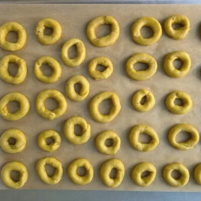 shaped taralli on baking sheet