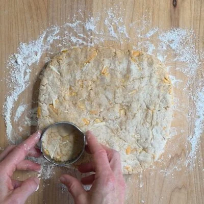 Cutting cheddar bay biscuits