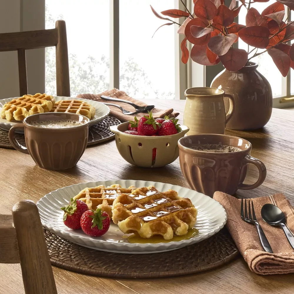 Waffles on scalloped dinner plate